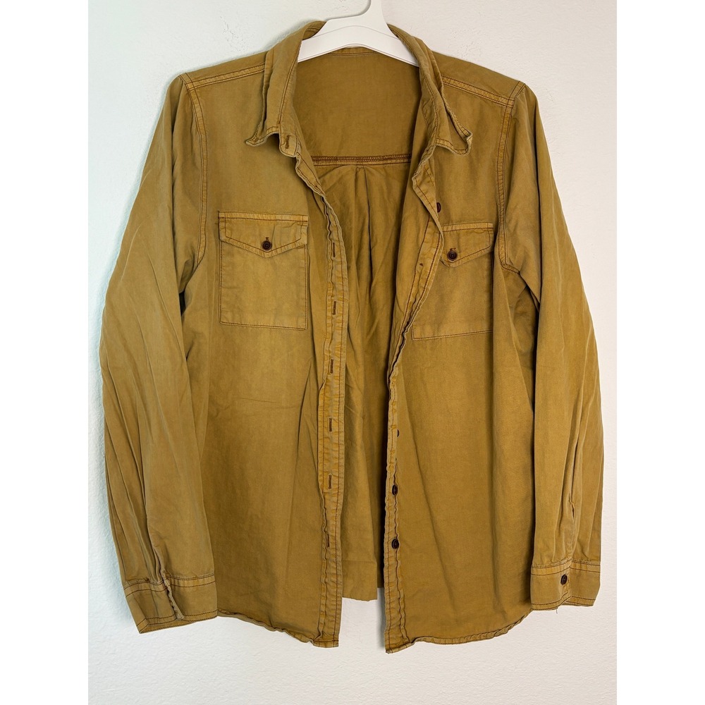 Luvamia Mustard Yellow Utility Button Down Shirt Long Sleeve Pocket Shacket